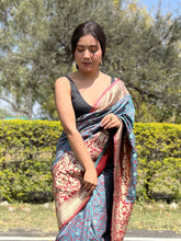 PREMIUM RAMA BANARASI SILK GOLDEN ZARI WORK  SAREE WITH CONTRAST BLOUSE